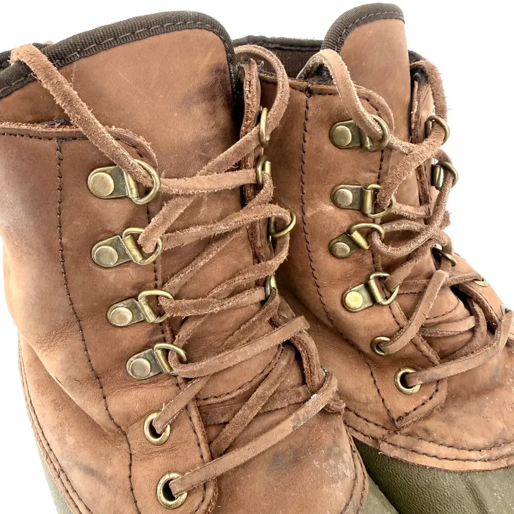 Vintage 90s J.Crew Brown Olive Leather Duck Base Lace Up Snow Boots